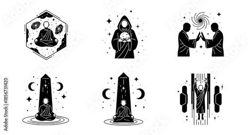 Enlightenment journey with celestial guide, spiritual practice, and cosmic wisdom, a timeless pursuit of inner peace and transcendent understanding