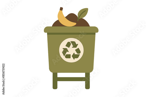 Compost Bin with Banana Peel and Leaf