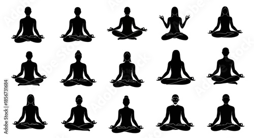 Diverse individuals find inner peace and calm through graceful yoga meditation poses, promoting wellness and mindfulness for all.