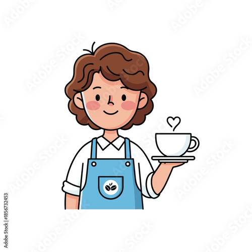 Cartoon Waitress Serving Coffee with Love.