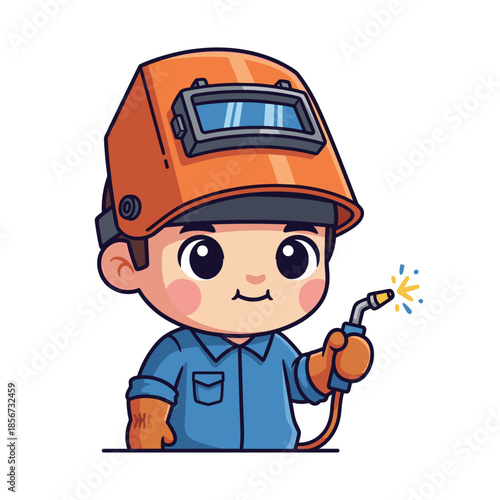 Cartoon Welder Character with Welding Torch.