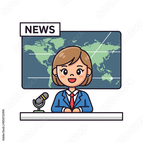 Female News Anchor Cartoon Character Illustration.