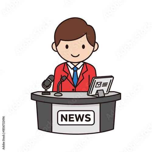 News Anchor at Desk with Microphone.