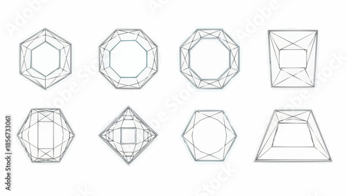 Collection of gemstone diagrams showcasing various cuts and facets in detailed illustrations