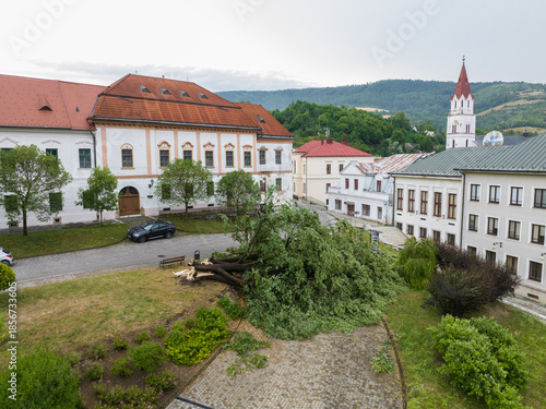 Aerial view of the city of Gelnica in Slovakia after a heavy storm