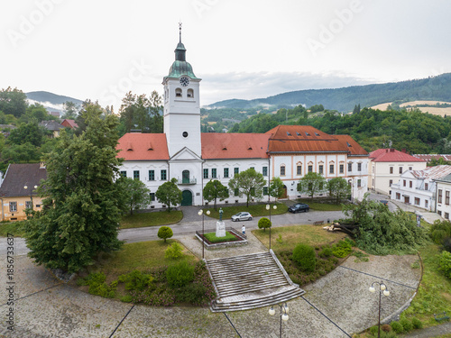 Aerial view of the city of Gelnica in Slovakia after a heavy storm