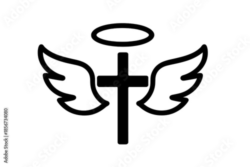 Angel wings cross with halo icon