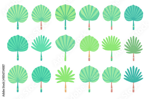 Pattern of stylized palm leaf fans in various shades of green and teal