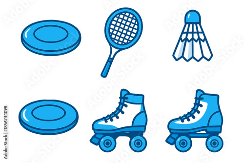 Blue sports icons with glowing effect on dark background