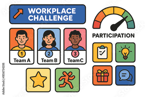 Workplace Challenge Concept with Team Icons and Participation Meter