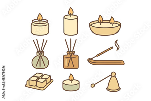 Aromatherapy and relaxation objects icon set