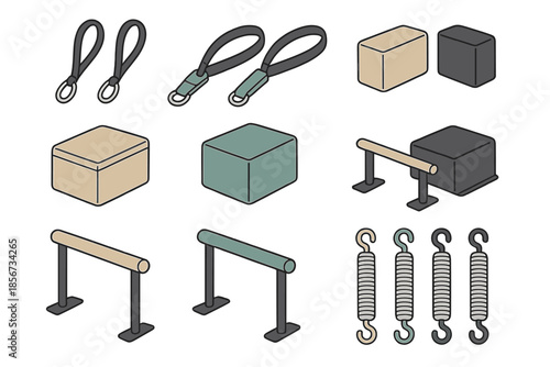 Isometric Vector Objects Collection on Dark Background