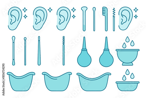 Ear Cleaning Tools and Hygiene Icons
