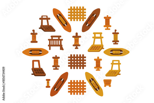 Textile Loom and Tools Circular Pattern