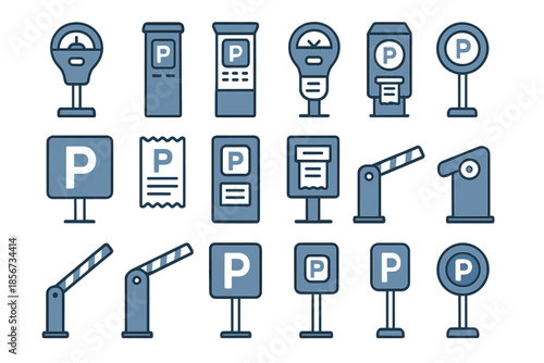 Collection of parking icons in blue outline style
