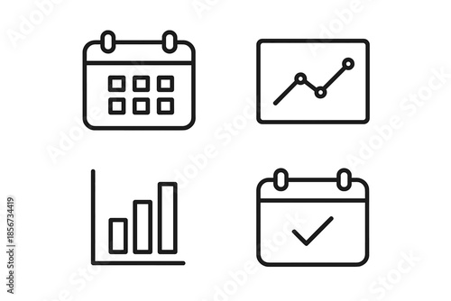 Four dark monochrome icons of business and finance concepts