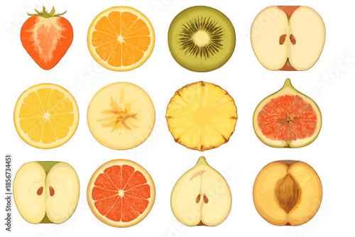 Collage of Sliced Fruits with Glowing Backlight