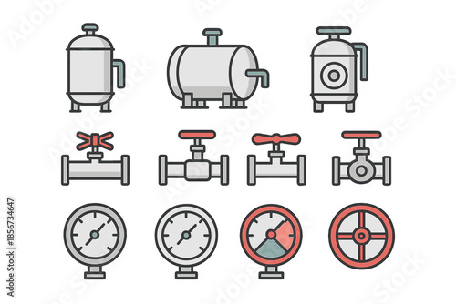 Industrial equipment icons set