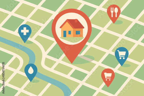 Map with location pins and icons