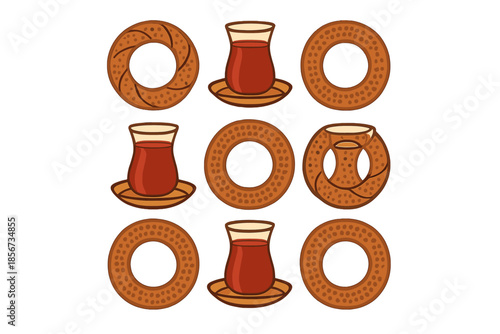 Turkish tea and simit pattern