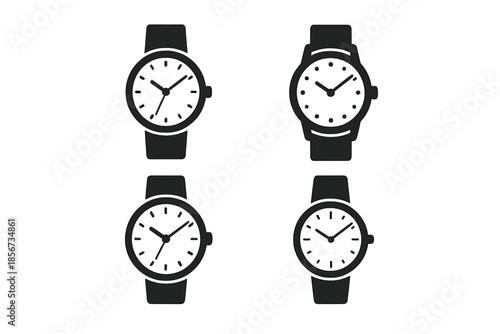 Four dark silhouettes of analog watches