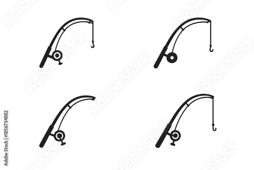 Four fishing rods casting a line on a dark background