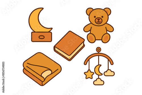 Cute bedtime icons on a gradient background