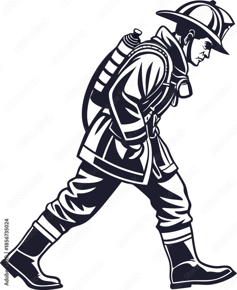 Fototapeta premium Firefighter man silhouette vector art illustration