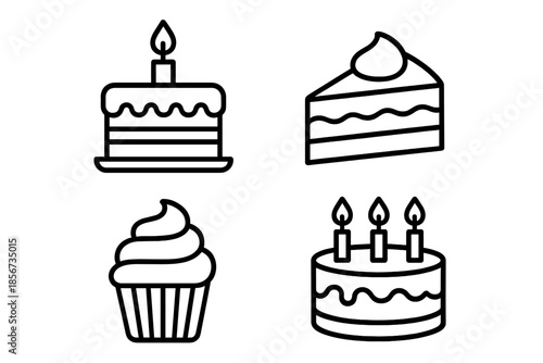 Birthday cakes and cupcake icon set