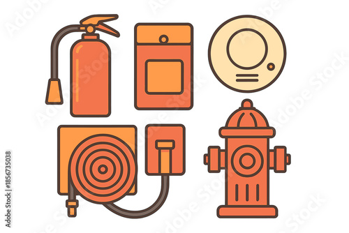 Fire Safety Equipment Collection Icon Set