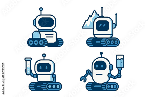 Four cute robots with different themes