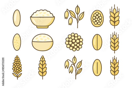 Collection of cereal grain icons on a gradient background