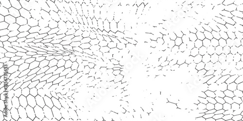 Fishing or soccer net. Repeated hexagon pattern. Black wired mesh texture isolated on white background. Metallic or fabric fence, cage or lattice structure. Vector graphic Illustration.