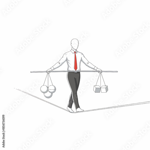 Businesswoman Balancing on Tightrope with Briefcase and Laptop mental health balance concept