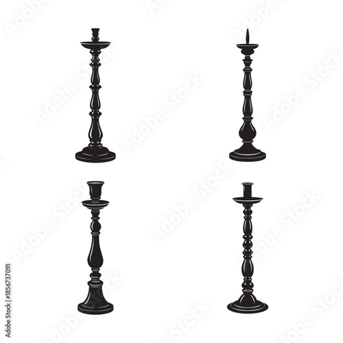Antique Candlestick Holder Decorative Silhouette Illustration