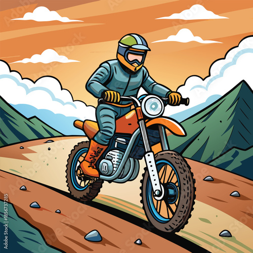 Motorcyclist braving cold overcast weather on mountain vector art  4