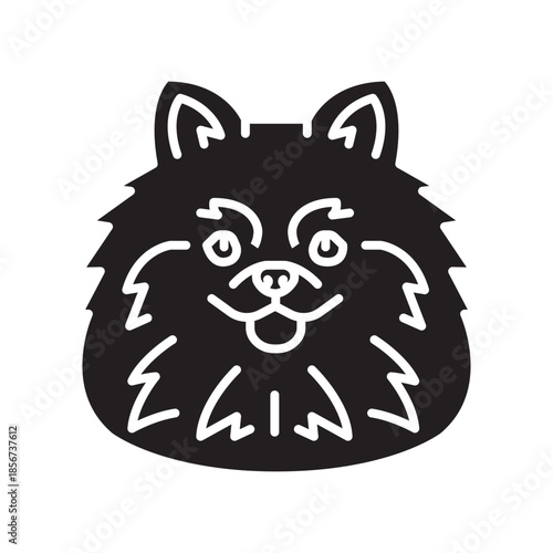 pomeranian black line icon for digital and print projects. Dog breed.