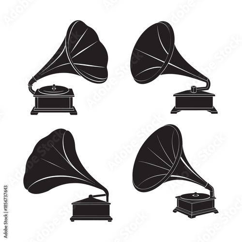 Old Gramophone Horn Retro Music Silhouette Illustration