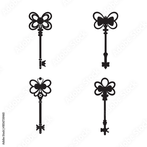 Antique Skeleton Key Old Lock Silhouette Illustration