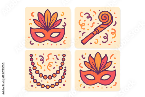 Mardi Gras Icons with Confetti