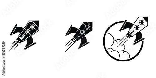 The dynamic rocket forms convey the idea of starting a journey, accelerating growth, breaking limits, and reaching new heights
