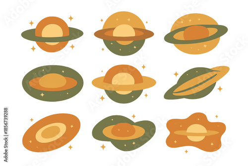 Retro Space Planets and Stars