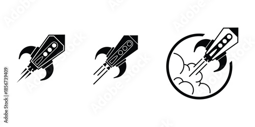 The dynamic rocket forms convey the idea of starting a journey, accelerating growth, breaking limits, and reaching new heights