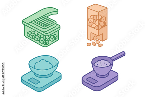 Set of isometric kitchen equipment icons