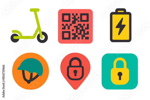 Scooter, QR Code, Battery, Helmet, and Lock Icons
