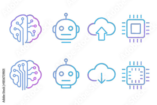 Digital Technology Icons Neon Glow