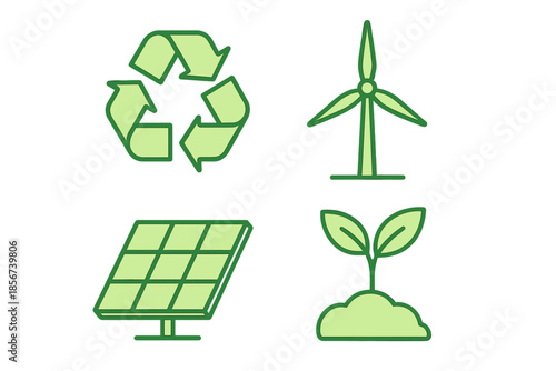 Green energy icons on a gradient background