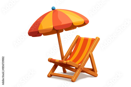 Cartoon beach chair and umbrella in warm lighting