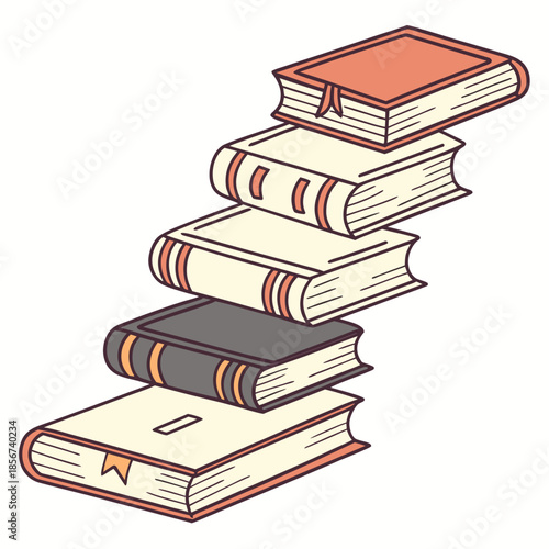 A colorful stack of books illustrated in a simple linear style representing knowledge and learning