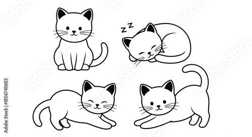 Four playful cats in various poses